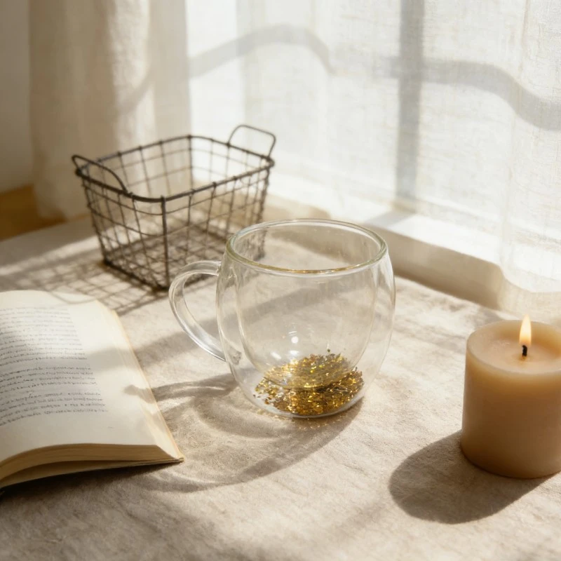 Glitter Filled Double Wall Glass Mug